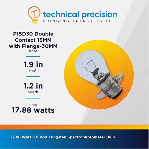 استبدال الدقة التقنية لمصباح التنغستن الحراري العلمي الطيفي 20d 17.88W 6.5V مع اتصال مزدوج P15D30 - لمقياس الطيف الضوئي - عبوة واحدة in Saudi Arabia