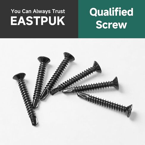 250pcs #8 x 1-1/4 Sheet Metal Self Tapping Screws Assortment Kit, 410 Stainless Steel Flat Head High-Strength Fast Self-Drilling Screws, Black Oxided in Kuwait