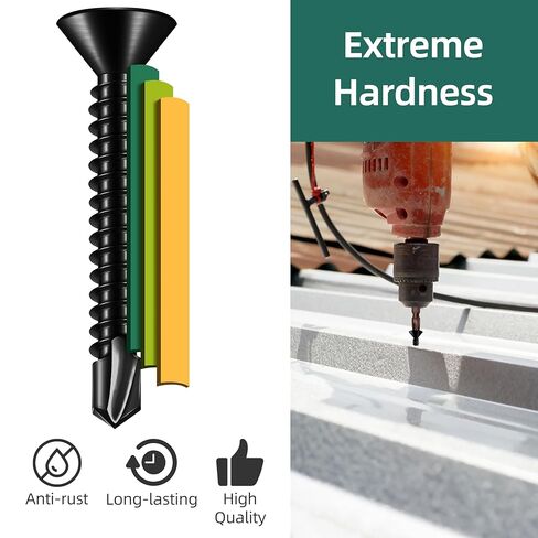 250pcs #8 x 1-1/4 Sheet Metal Self Tapping Screws Assortment Kit, 410 Stainless Steel Flat Head High-Strength Fast Self-Drilling Screws, Black Oxided in Kuwait