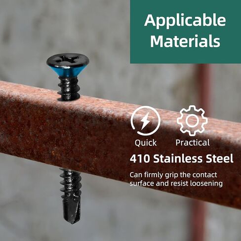 250pcs #8 x 1-1/4 Sheet Metal Self Tapping Screws Assortment Kit, 410 Stainless Steel Flat Head High-Strength Fast Self-Drilling Screws, Black Oxided in Kuwait