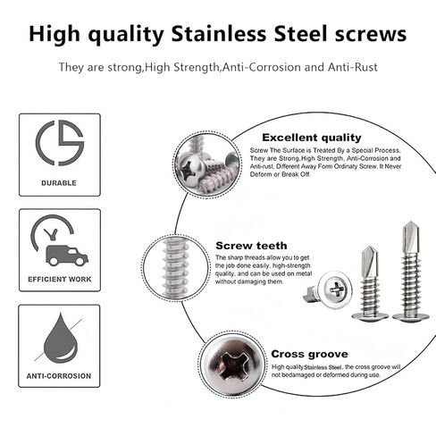 120pcs Pieces of 410 Stainless Steel self Tapping Screws, with M4.2 Lengths Available as a Combination kit, Suitable for Metal, Wood, and Repair，Silvery in Saudi Arabia