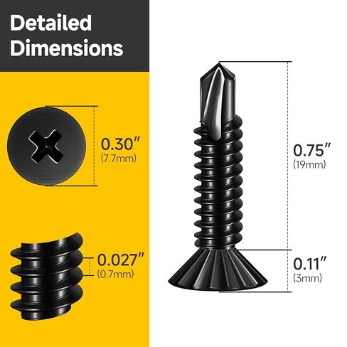 Mywish 400Pcs #8 x 3/4 Flat Head Sheet Metal Screws, 410 Stainless Steel Black Oxided Self Tapping Screws Self-Drilling Screw for Metal Aluminum, Windows, Ceilings, Sliding Doors, Railings in Saudi Arabia