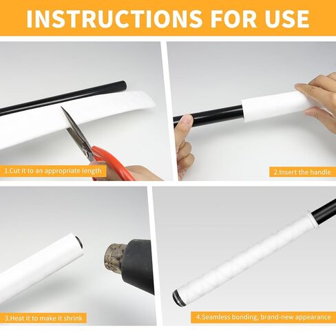 Heat Shrink Tubing, 3.28ft X-Tube Heat Shrink Tube for Fishing Rod Grips Handle and Sports Racquets Paddle Handles, Heat-Shrink Tubing Non Slip Waterproof (1, White, Dia: 35mm) in Saudi Arabia