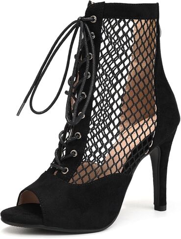 Sexy Leather Boots for Latin Dance Shoes Peep Toe Mesh Shoes for Heel Dance in Kuwait