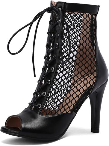 Sexy Leather Boots for Latin Dance Shoes Peep Toe Mesh Shoes for Heel Dance in Saudi Arabia