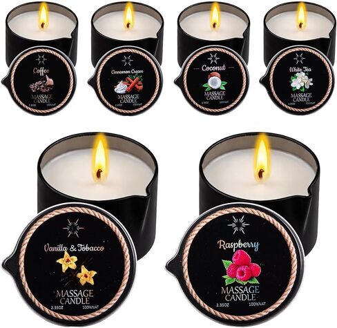 6 Pack Low Temperature Massage Oil Candle Set (2.35 oz Each) - Soy Wax Candles That Melt into Skin-Nourishing Body Oil, 6 Assorted Scents for Home Spa, Massage Therapy, Relaxation, Self-Care & Festive in Saudi Arabia