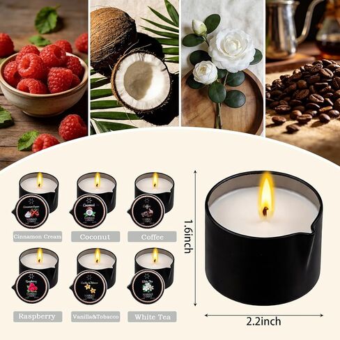 6 Pack Low Temperature Massage Oil Candle Set (2.35 oz Each) - Soy Wax Candles That Melt into Skin-Nourishing Body Oil, 6 Assorted Scents for Home Spa, Massage Therapy, Relaxation, Self-Care & Festive in Saudi Arabia