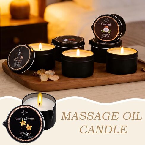 6 Pack Low Temperature Massage Oil Candle Set (2.35 oz Each) - Soy Wax Candles That Melt into Skin-Nourishing Body Oil, 6 Assorted Scents for Home Spa, Massage Therapy, Relaxation, Self-Care & Festive in Saudi Arabia