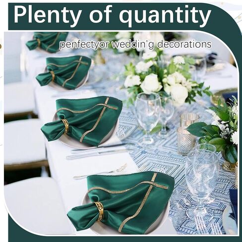 VIJIV Satin Cloth Napkins & Gold Napkin Rings Set of 6, 12Pcs 17"x17"Washable Fabric Napkins with Rhinestone Trim, Decorative Table Linens for Wedding Reception, Birthday Party, Dinner Table Décor in Saudi Arabia