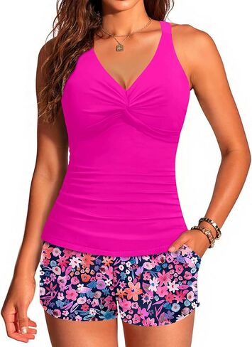 Tankini Swimsuits for Women-Two Piece Tummy Control Bathing Suit with Pocketed Shorts Twist Knot Swimwear 2025 in Saudi Arabia