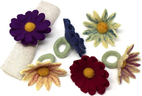 Global Crafts Handmade Felt Napkin Rings Set from Nepal, 4-Pack, Pumpkin Multicolor in Saudi Arabia