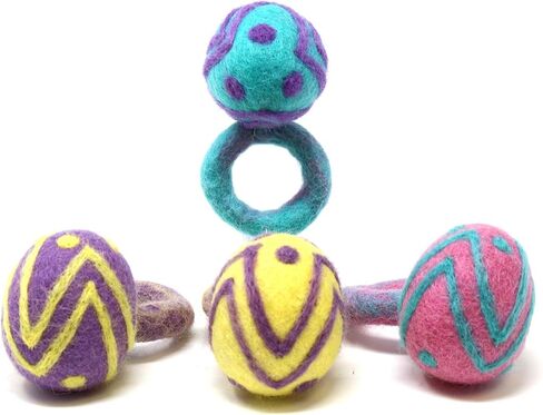 Global Crafts Handmade Felt Napkin Rings Set from Nepal, 4-Pack, Pumpkin Multicolor in Saudi Arabia