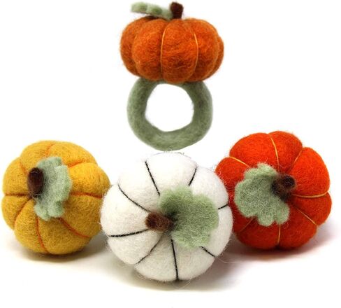 Global Crafts Handmade Felt Napkin Rings Set from Nepal, 4-Pack, Pumpkin Multicolor in Saudi Arabia