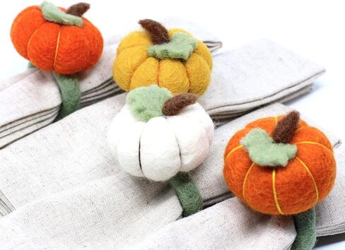 Global Crafts Handmade Felt Napkin Rings Set from Nepal, 4-Pack, Pumpkin Multicolor in Saudi Arabia