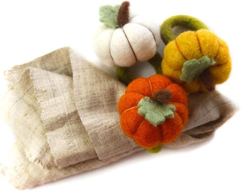 Global Crafts Handmade Felt Napkin Rings Set from Nepal, 4-Pack, Pumpkin Multicolor in Saudi Arabia