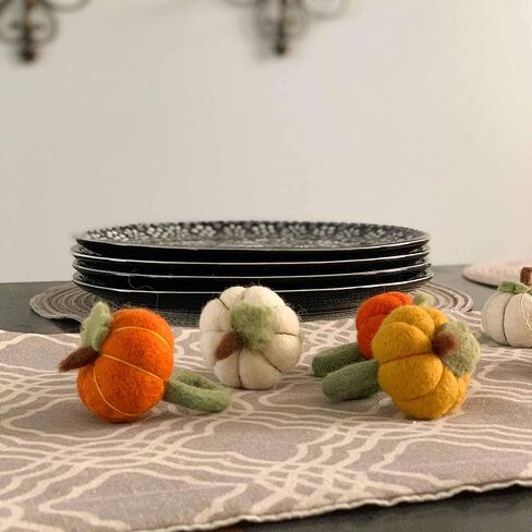 Global Crafts Handmade Felt Napkin Rings Set from Nepal, 4-Pack, Pumpkin Multicolor in Saudi Arabia