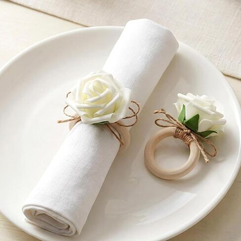 Flower Napkin Rings Set of 12 Wooden Pink Rose Handmade Napkin Holders for Wedding Mother's Day Birthday Dinner luncheons Picnics Banquet in Saudi Arabia