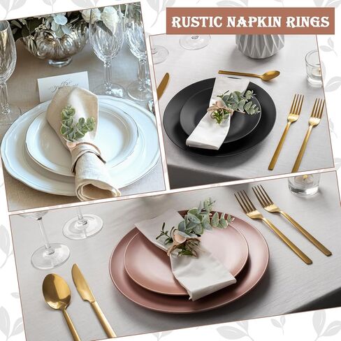 6 Pcs Rustic Farmhouse Napkin Rings, Green Boho Leaf Napkin Rings Eucalyptus Wooden Bead Napkin Rings Holder for Spring Fall Family Banquet Easter Thanksgiving Christmas Wedding Table Decor in Saudi Arabia