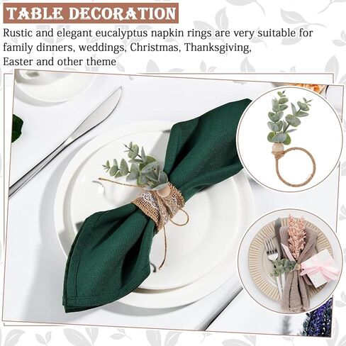 6 Pcs Rustic Farmhouse Napkin Rings, Green Boho Leaf Napkin Rings Eucalyptus Wooden Bead Napkin Rings Holder for Spring Fall Family Banquet Easter Thanksgiving Christmas Wedding Table Decor in Saudi Arabia
