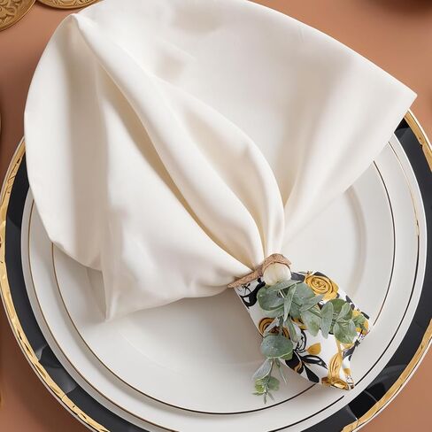 6 Pcs Rustic Farmhouse Napkin Rings, Green Boho Leaf Napkin Rings Eucalyptus Wooden Bead Napkin Rings Holder for Spring Fall Family Banquet Easter Thanksgiving Christmas Wedding Table Decor in Saudi Arabia