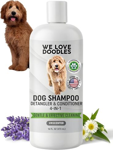 We Love Doodles Dog Shampoo, Conditioner, & Detangler - Shampoo for Dogs, Goldendoodles, Poodles & Doodles, for Matted Pet Hair & Sensitive Skin, Made in The USA, Unscented, 16 oz in Saudi Arabia