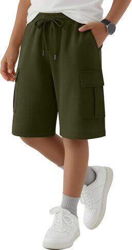 Boys Athletic Cargo Shorts Kids Loose Drawstring Bermuda Shorts with Pockets 5-14 Years Knee Length Elastic Waist in Saudi Arabia