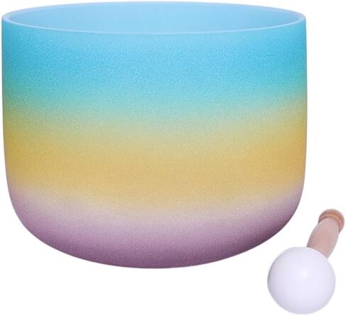 ENERGYSOUND Rainbow Colored Frosted E Note Solar Plexus Chakra Quartz Crystal Singing Bowl 8 inch in Saudi Arabia