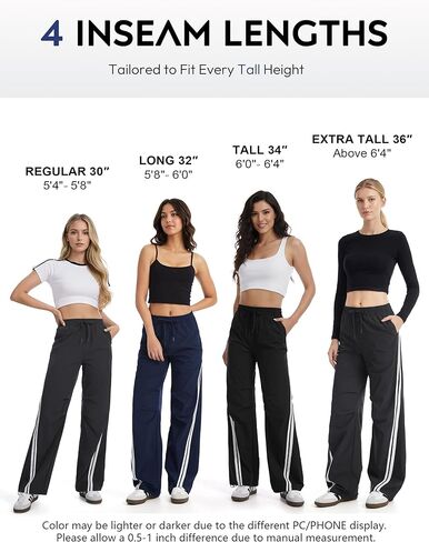 Women's 30/32/34/36 Tall Inseam Track Pants Wide Leg Parachute Pants Lightweight Casual Striped Pants Y2K in Kuwait