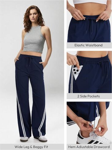 Women's 30/32/34/36 Tall Inseam Track Pants Wide Leg Parachute Pants Lightweight Casual Striped Pants Y2K in Kuwait