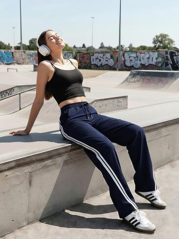 Women's 30/32/34/36 Tall Inseam Track Pants Wide Leg Parachute Pants Lightweight Casual Striped Pants Y2K in Kuwait