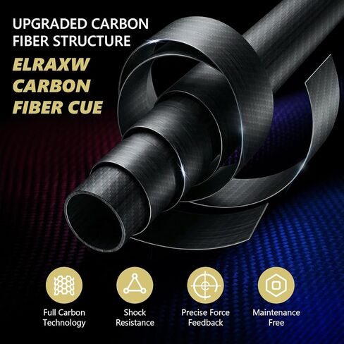 Carbon Fiber Pool Cue Stick with 12.5mm Tips Professional Pool Stick for Adults Low Deflection Pool Cue Full Carbon PRO Taper Shaft, Genuine Leather Wrap, Uni-Loc Joint, 58inch, 19oz in Kuwait