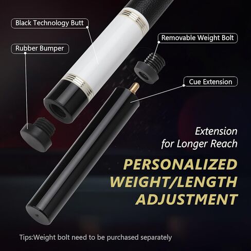 Carbon Fiber Pool Cue Stick with 12.5mm Tips Professional Pool Stick for Adults Low Deflection Pool Cue Full Carbon PRO Taper Shaft, Genuine Leather Wrap, Uni-Loc Joint, 58inch, 19oz in Kuwait