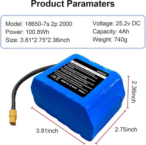 25.2V 4Ah Hoverboard Battery Replacement Compatible with Jetson-Rave Hoverboard, 100.8Wh Hoverboard Replacement Battery, Size: 3.81 * 2.75 * 2.36inch, Fit 29.4V in Kuwait