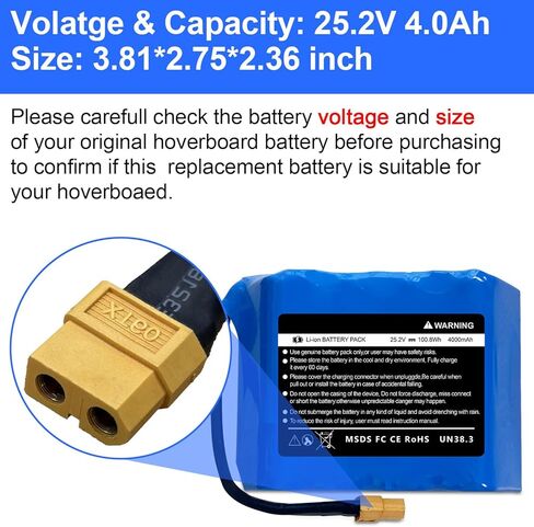25.2V 4Ah Hoverboard Battery Replacement Compatible with Jetson-Rave Hoverboard, 100.8Wh Hoverboard Replacement Battery, Size: 3.81 * 2.75 * 2.36inch, Fit 29.4V in Kuwait
