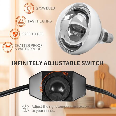 DUEBEL 275W مصباح تسخين الطعام الاحترافي مع حامل قابل للتعديل - سخان قابل للتعديل بشكل لا نهائي للبيتزا وشرائح اللحم والبرغر والمطبخ التجاري واستخدام الكافتيريا in Kuwait
