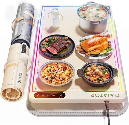 Gaiatop Warming Mat for Food with Trivet & Light, Food Warming Mats for Countertop, 6 Temp Level, 6 Timer Settings, Full-Surface Fast Heating, Portable Silicone Food Warmer for Parties Buffet in Kuwait