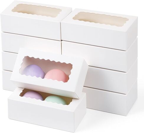 100 قطعة من علب هدايا الماكرون البيضاء لشخصين، صناديق حلوى صغيرة مقاس 4.17 × 2.16 × 1.37 بوصة صندوق خامات مغطى بالشوكولاتة تغليف الماكرون لحفلات الزفاف in Kuwait