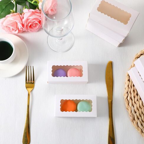 100 قطعة من علب هدايا الماكرون البيضاء لشخصين، صناديق حلوى صغيرة مقاس 4.17 × 2.16 × 1.37 بوصة صندوق خامات مغطى بالشوكولاتة تغليف الماكرون لحفلات الزفاف in Kuwait