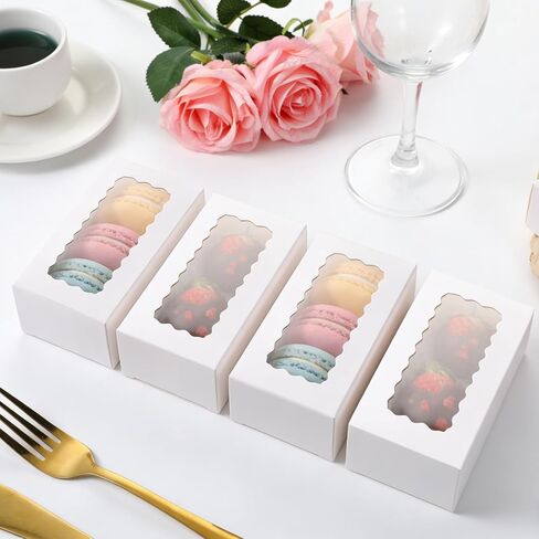 100 قطعة من علب هدايا الماكرون البيضاء لشخصين، صناديق حلوى صغيرة مقاس 4.17 × 2.16 × 1.37 بوصة صندوق خامات مغطى بالشوكولاتة تغليف الماكرون لحفلات الزفاف in Kuwait