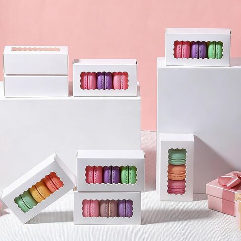 100 قطعة من علب هدايا الماكرون البيضاء لشخصين، صناديق حلوى صغيرة مقاس 4.17 × 2.16 × 1.37 بوصة صندوق خامات مغطى بالشوكولاتة تغليف الماكرون لحفلات الزفاف in Kuwait