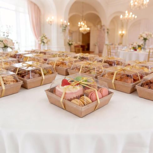 60 Pack Mini Charcuterie Boxes with Clear Lids – Paper Dessert Boxes To Go with Forks, Stickers & Ribbon, Disposable Treat Boxes for Cookies, Cake Slices, Sandwiches & Strawberries in Saudi Arabia