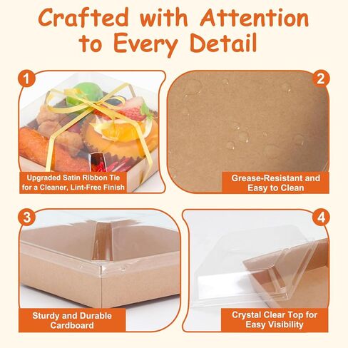 60 Pack Mini Charcuterie Boxes with Clear Lids – Paper Dessert Boxes To Go with Forks, Stickers & Ribbon, Disposable Treat Boxes for Cookies, Cake Slices, Sandwiches & Strawberries in Saudi Arabia