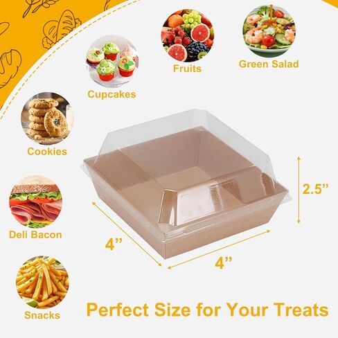 60 Pack Mini Charcuterie Boxes with Clear Lids – Paper Dessert Boxes To Go with Forks, Stickers & Ribbon, Disposable Treat Boxes for Cookies, Cake Slices, Sandwiches & Strawberries in Saudi Arabia