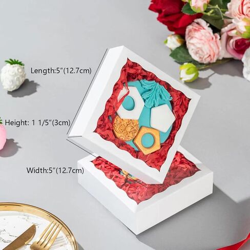 Romantic Baking 40 Pack 5" x 5" x 1 1/5" Cookies Tuck Boxes Heart Hot Chocolate Bombs Macaron Bakery Boxes with Window in Kuwait