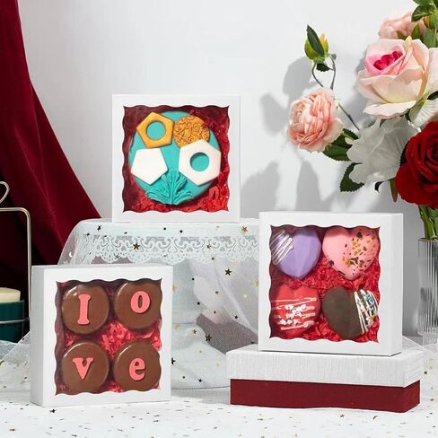 Romantic Baking 40 Pack 5" x 5" x 1 1/5" Cookies Tuck Boxes Heart Hot Chocolate Bombs Macaron Bakery Boxes with Window in Kuwait