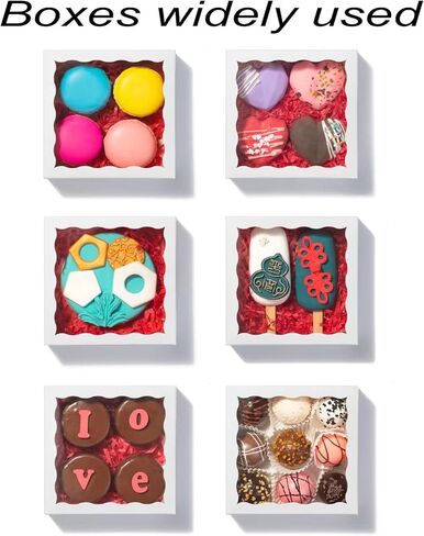 Romantic Baking 40 Pack 5" x 5" x 1 1/5" Cookies Tuck Boxes Heart Hot Chocolate Bombs Macaron Bakery Boxes with Window in Kuwait