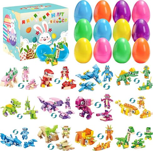 Linaye 12 Packs Dinosaur Party Favors for Kids - 417 PCS Mini Dinosaur Building Builds Toys for Boys Kids Easter Stuffers Fillers عيد ميلاد عيد الحب هدايا الفصول الدراسية in Kuwait