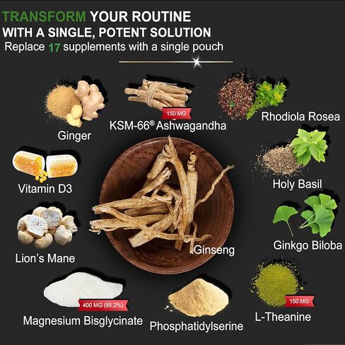 DLNIA المغنيسيوم غليسينات الإجهاد ودعم الكورتيزول | تركيز هادئ نهارًا، ونوم عميق ليلًا | 17 في 1 مع KSM-66® Ashwagandha وL-Theanine وLion’s Mane in Kuwait