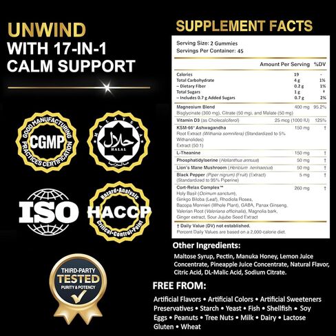 DLNIA المغنيسيوم غليسينات الإجهاد ودعم الكورتيزول | تركيز هادئ نهارًا، ونوم عميق ليلًا | 17 في 1 مع KSM-66® Ashwagandha وL-Theanine وLion’s Mane in Kuwait