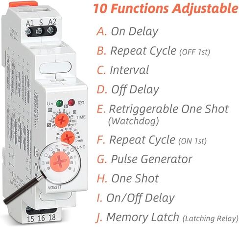 DEBLAN 16A مرحل مؤقت متعدد الوظائف 12 فولت 24 فولت 220 فولت 230 فولت تيار متردد تيار مستمر مع 10 وظائف Din السكك الحديدية إيقاف تأخير الوقت التتابع in Kuwait